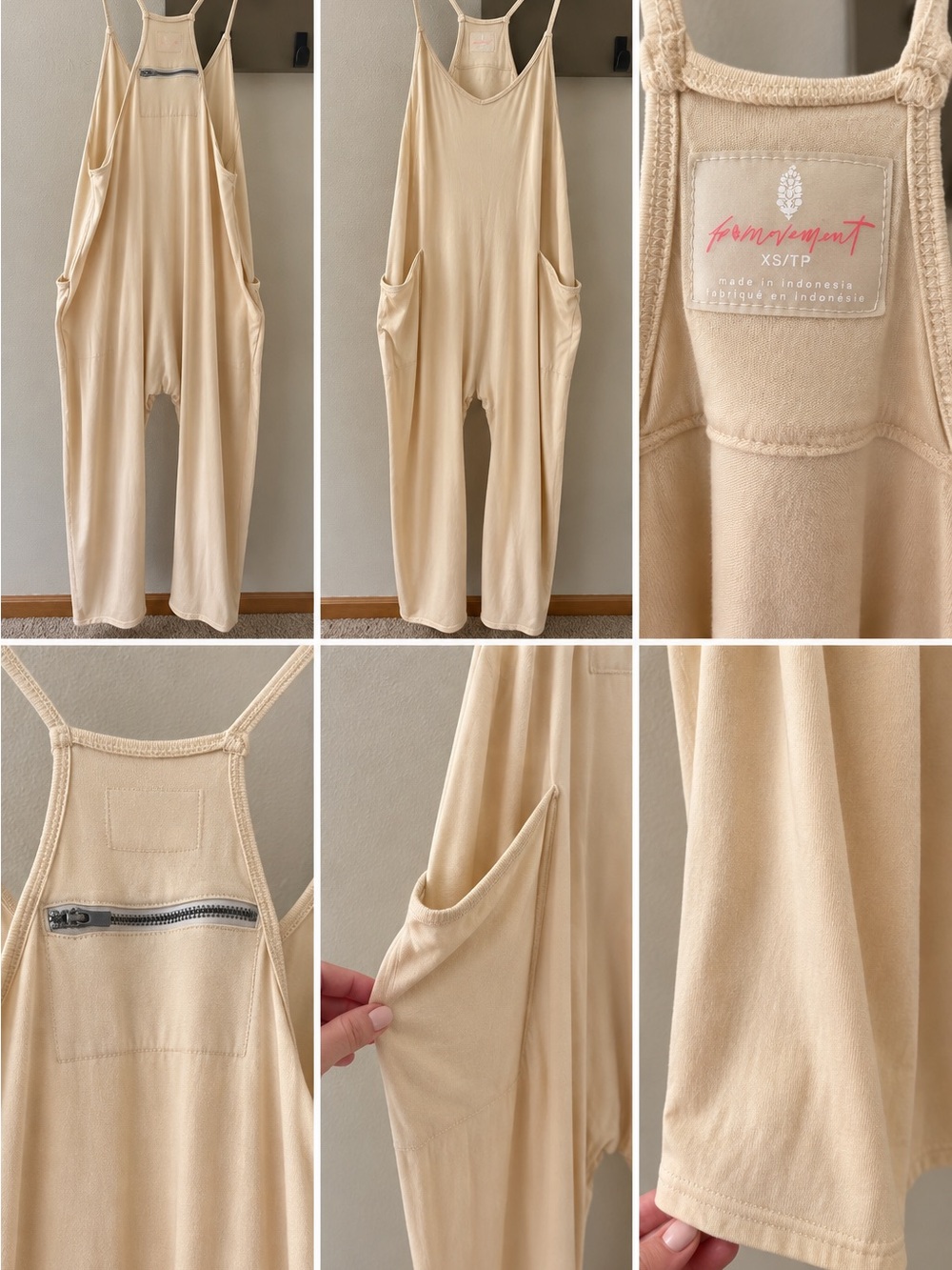 Free People Movement Hot Shot Onesie Jumpsuit Cream XS